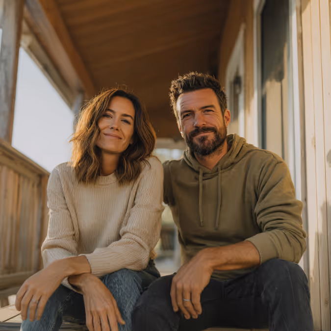 A couple sitting together on a porch swing.